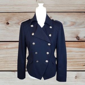 INC International Concepts Navy Sailor Preppy Women blazer jacket buttons